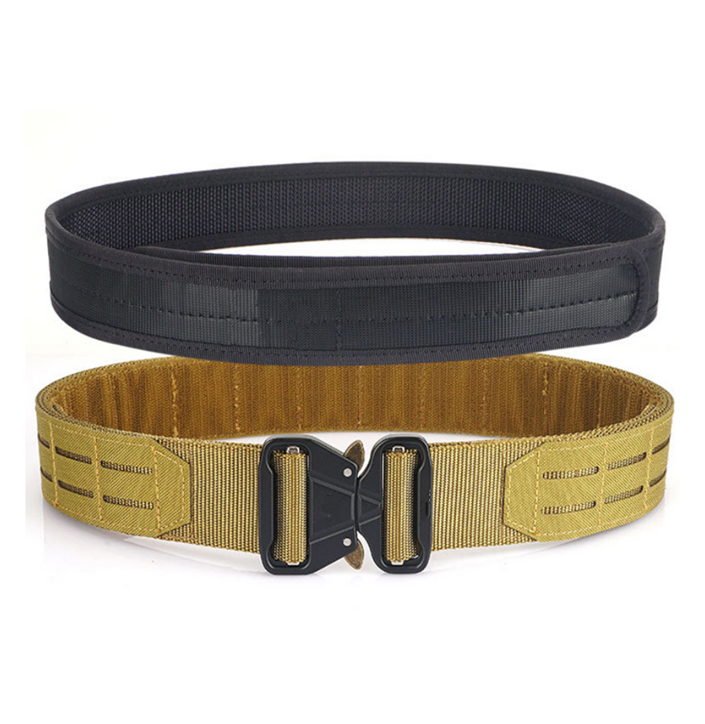 Tactical 2 piece laser cut MOLLE belt w/ Quick release metal buckle - TAN