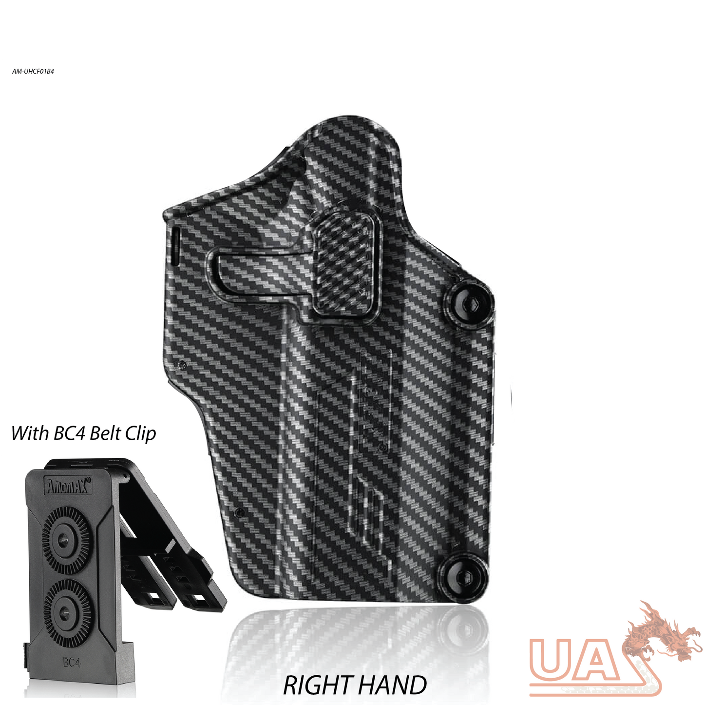 Amomax Per-Fit Holster Multi fit with Molle & Belt clip / Carbon fiber print / Right Hand /Fits 200+ Pistol -