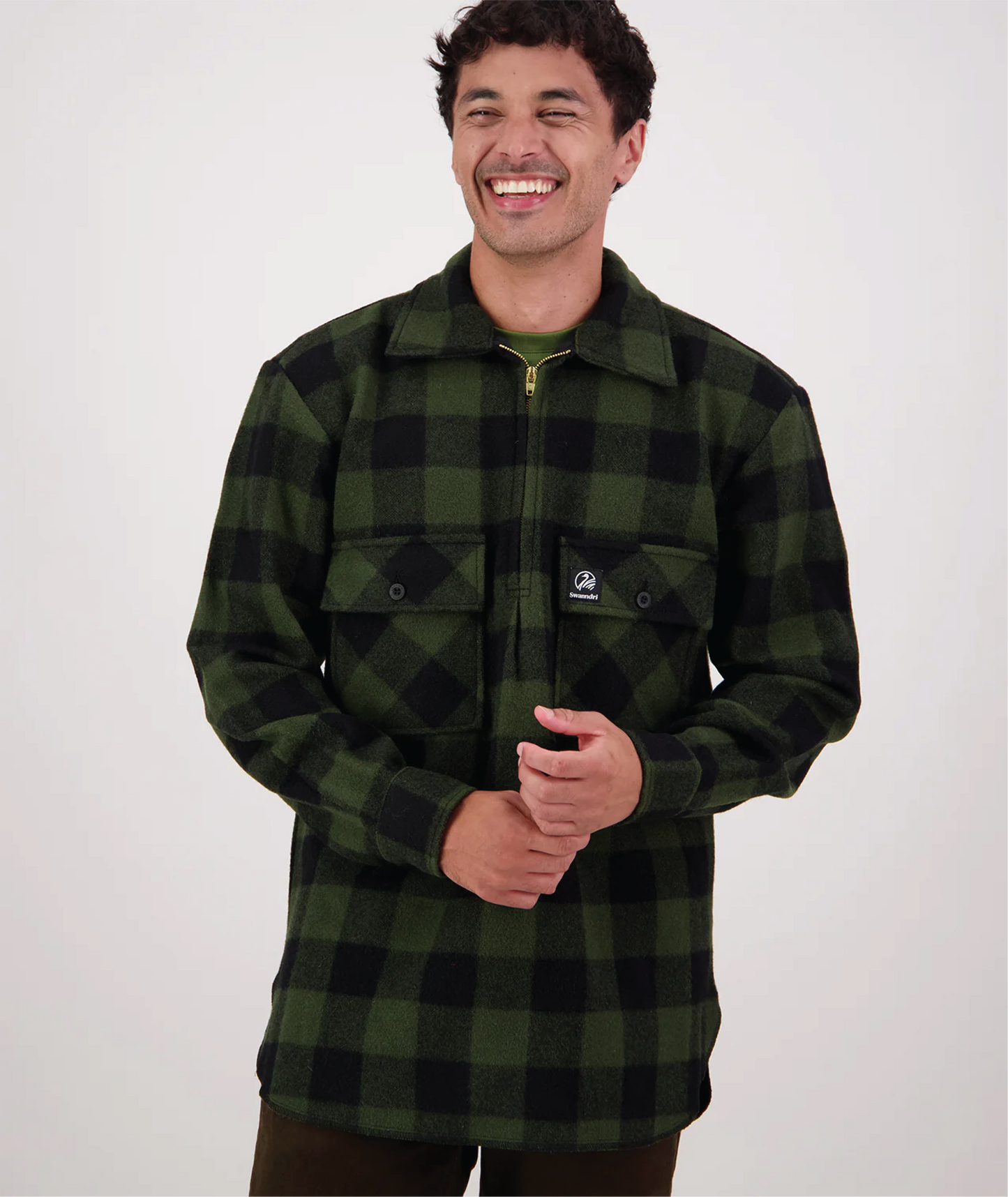 Swanndri Men's Ranger Wool Zip Front Bushshirt Olive/Black Check