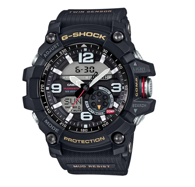 G SHOCK MUDMASTER TWIN SENSOR MUD RESIST, 200M W/R, THERMO, RESIN STRAP, BLACK