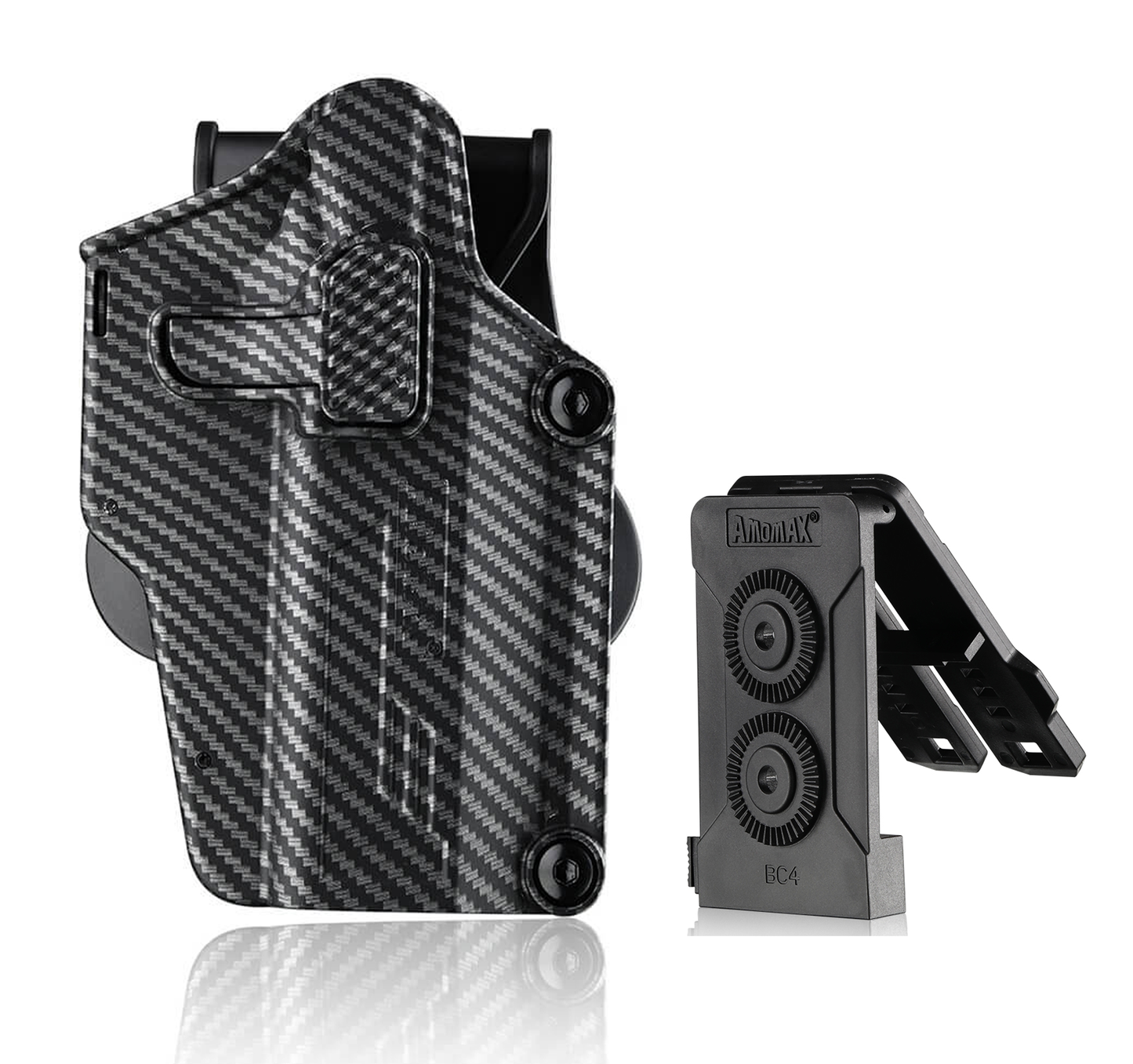 Amomax Per-Fit Holster Multi fit with Molle & Belt clip / Carbon fiber print / Right Hand /Fits 200+ Pistol -