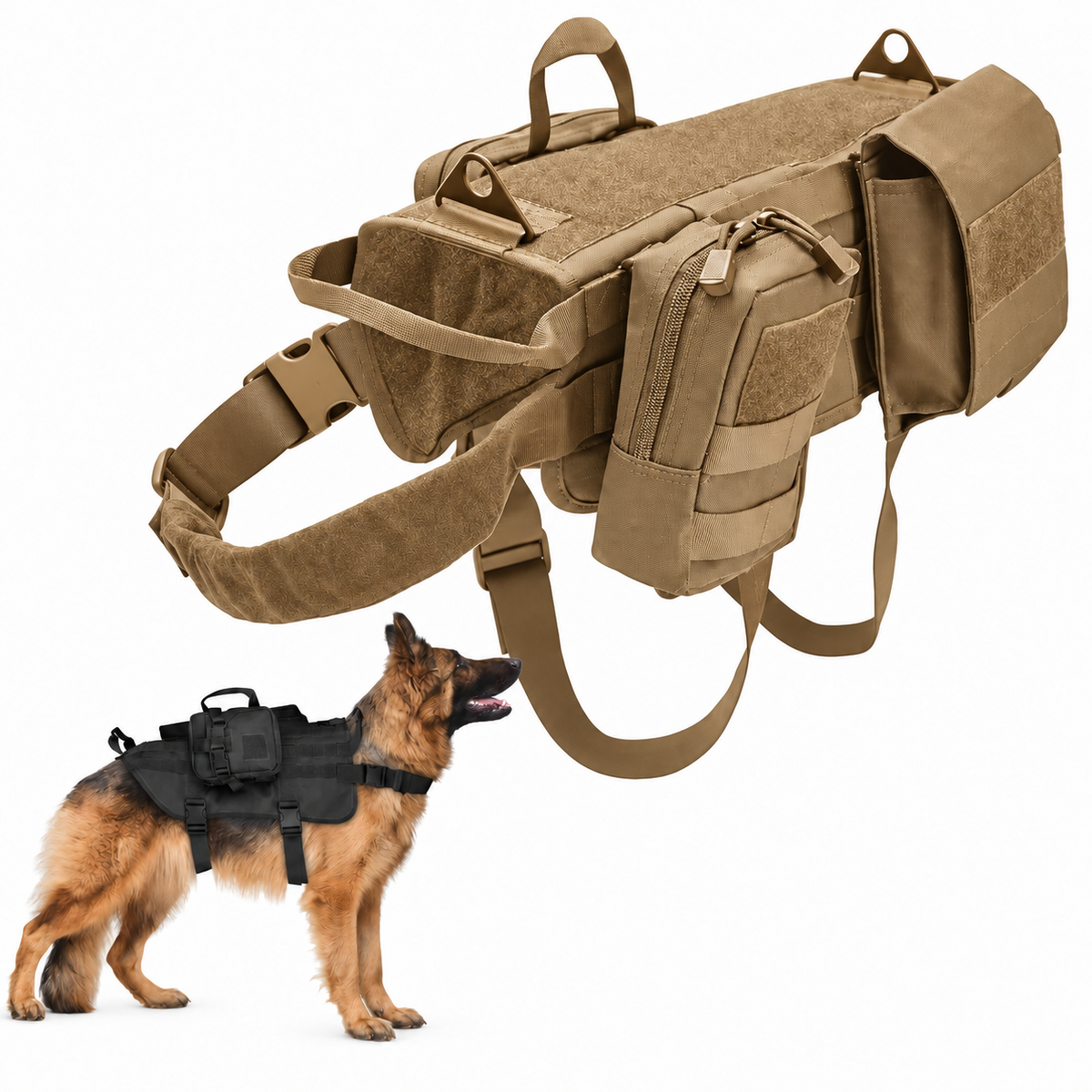 K9 Service Large Dog Molle Tactical Vest With Pouches - Tan