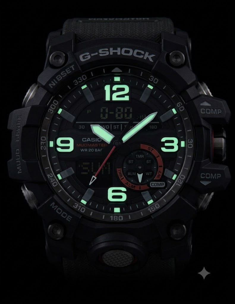 CASIO G SHOCK MUDMASTER TWIN SENSOR MUD RESIST, 200M W/R, THERMO, RESIN STRAP, BLACK