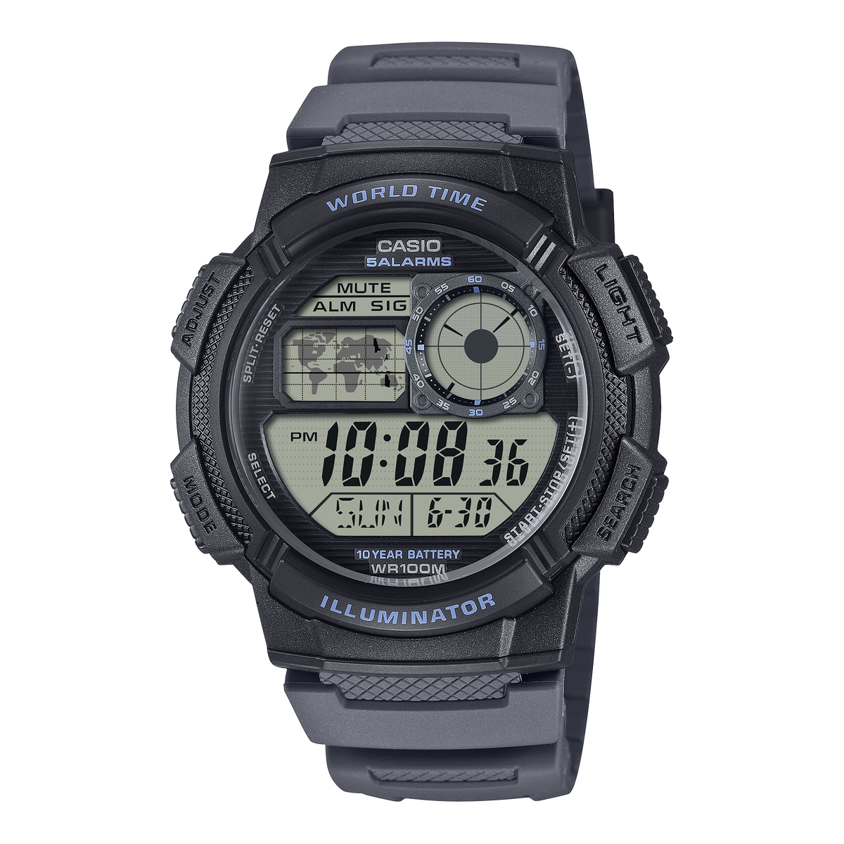 Casio AE1000W-8A World Time Digital Watch, Grey