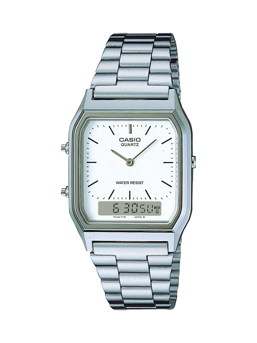 Casio AQ230A-7D Vintage Ana-Digi Watch, White Dial