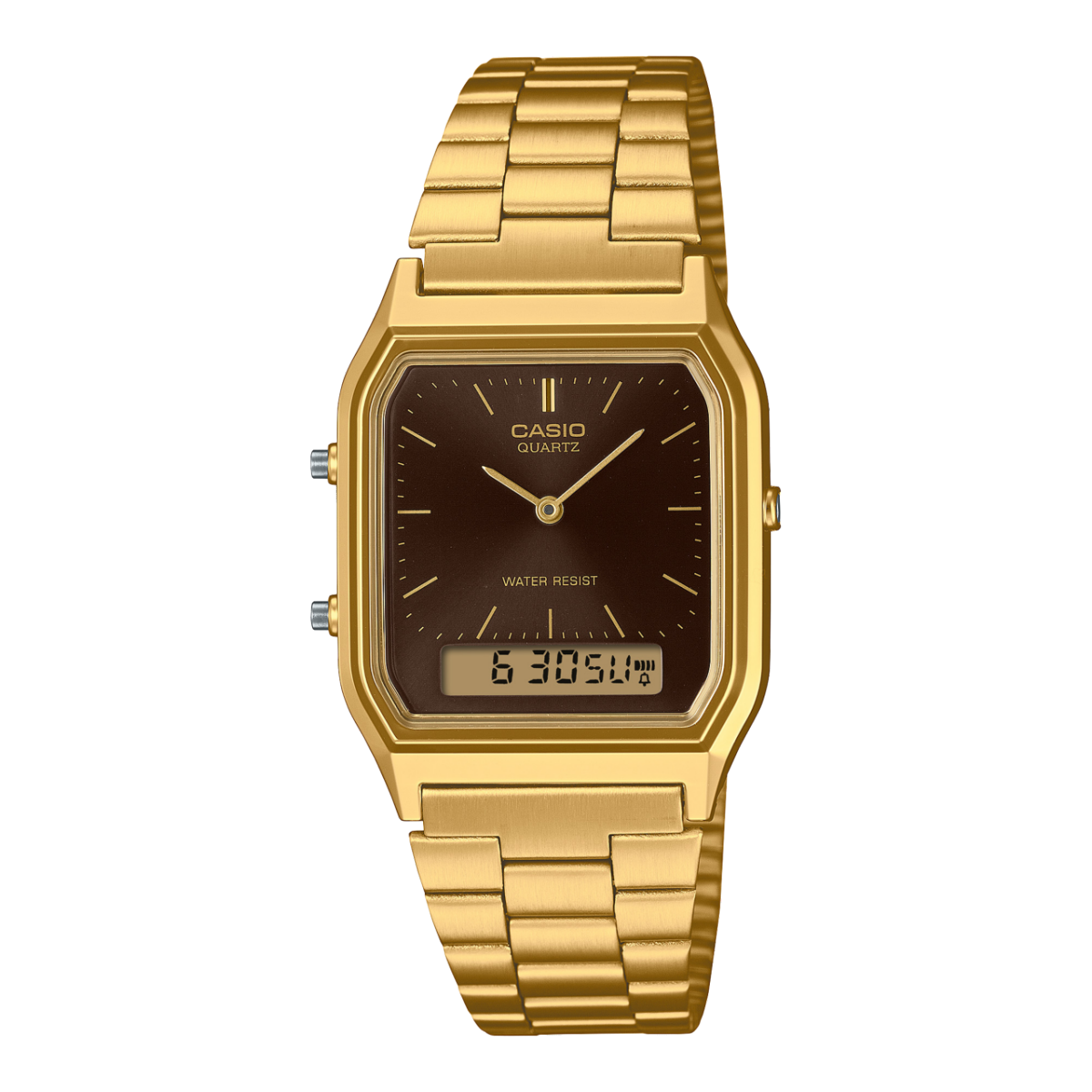 Casio AQ230GA-5A Vintage Ana-Digi Watch, Gold / Brown Dial