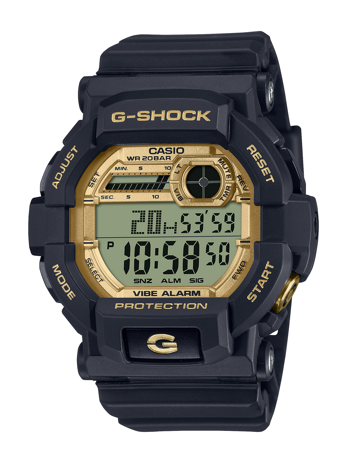 G-Shock GD350GB-1D Vibration Alarm Digital Watch, Black / Gold
