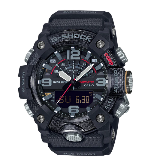 G SHOCK MUDMASTER CARBON BT ALT, BARO, COMPASS, THERMO SEN STEP TRK, BLK LCD, BLK RESIN