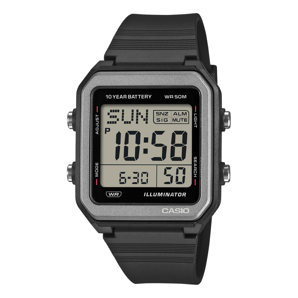 Casio W221H-1A Digital Watch, Grey Case, 10-Year Battery