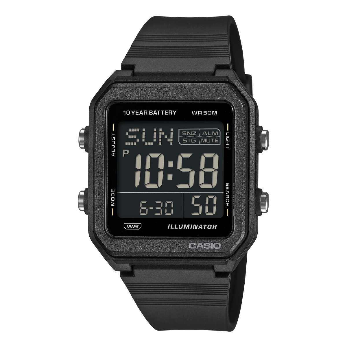 Casio W221H-1B Digital Watch, Black Case, 10-Year Battery