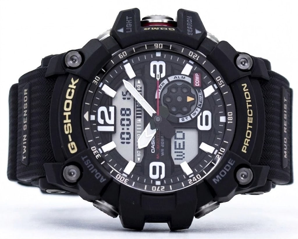 CASIO G SHOCK MUDMASTER TWIN SENSOR MUD RESIST, 200M W/R, THERMO, RESIN STRAP, BLACK