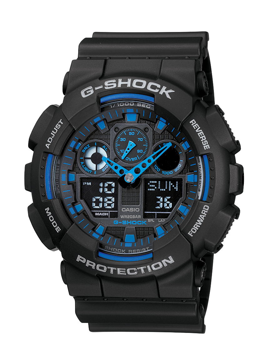 G-Shock GA100-1A2 Ana-Digi Watch, Black / Blue