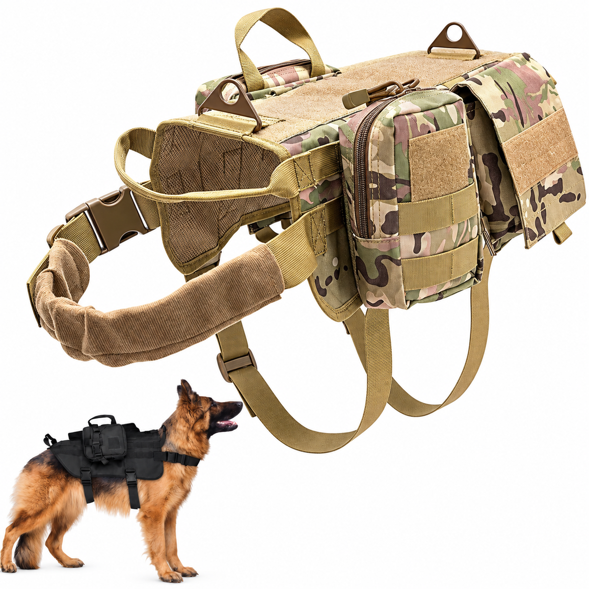 K9 Service Large Dog Molle Tactical Vest With Pouches - Multicam